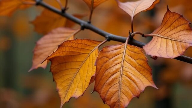 Beautiful Natural Autumn Season Romantic Brown Dry Leaves on a Tree