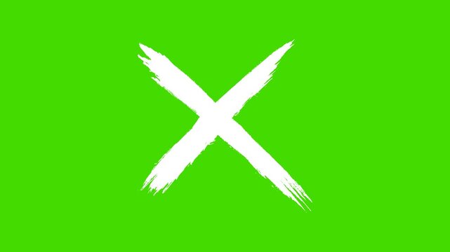 Animated Red X Cross Mark, Abstract Brush Stroke Cross on White Background, Error, Wrong, Denial, Cancel, Reject, Prohibition Symbol, Motion Graphic Icon with Green Screen Alpha Overlay