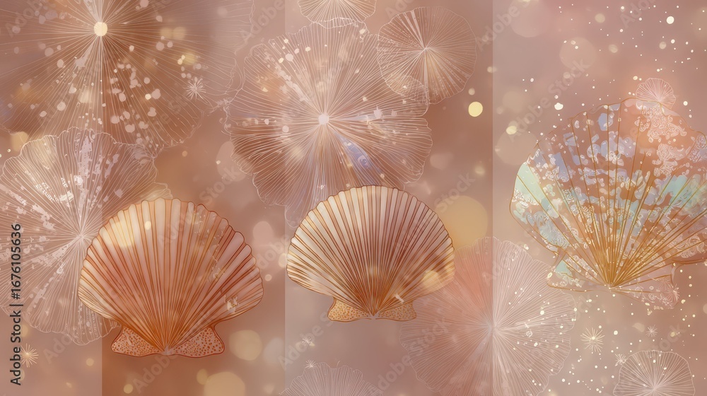 Aufkleber magical seashell patterns with background in soft colors
