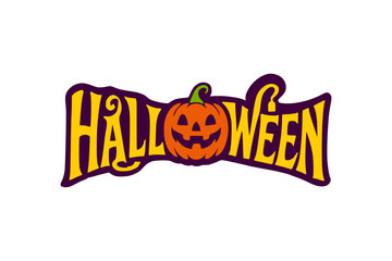 Spooky Halloween pumpkin lettering design with vibrant purple and yellow for festive celebrations and events