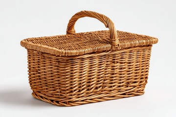 Rectangular wicker picnic basket with lid