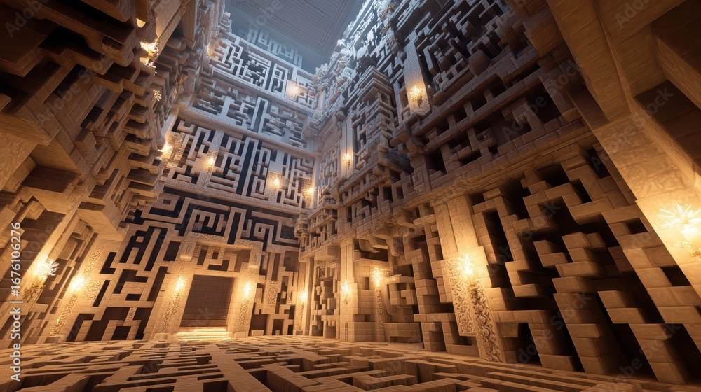Poster massive maze inside castle dungeon with intricate patterns