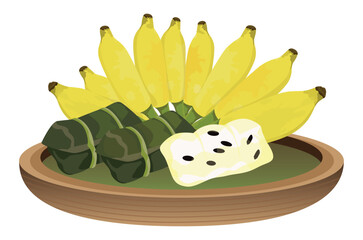 Bananas and sticky rice in a container vector design.