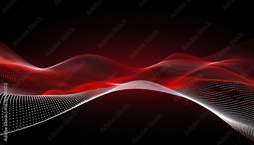 Poster abstract red and white particle wave on black background