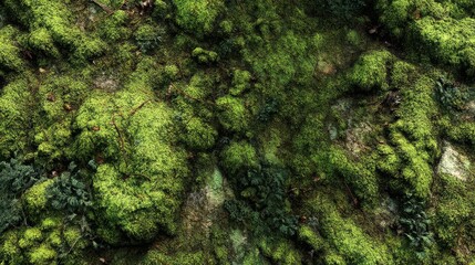 Fototapeta premium Lush Green Moss Covered Forest Floor Texture in Nature Background
