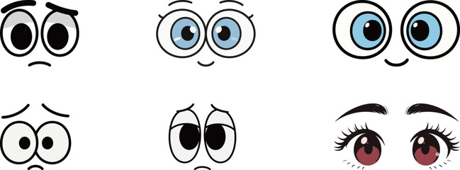 A set of various cartoon eyes showing different emotions and expressions like happy and sad. © cheng