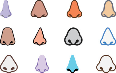 A set of various cartoon noses in different shapes, colors, and styles.