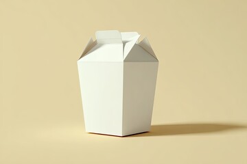 Empty white takeout box on a pale yellow surface