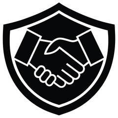 Black Shield Icon with a Handshake Inside Symbolizing Security and Trust protection