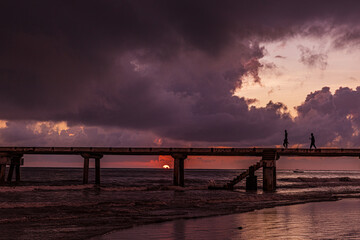Fototapeta premium sunset over the pier Malindi Pier Jetty Butwani Bridge Waterfront Park Mnarani Road Kilifi County Golden Beach White Sand Beach Morning Sunrise Sunset Kenya East Africa Landscapes Panoramic Scenic Vie