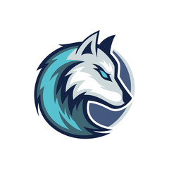 Stylized wolf head logo with blue and teal accents