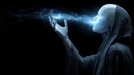 Naklejka premium Robotic figure emitting light