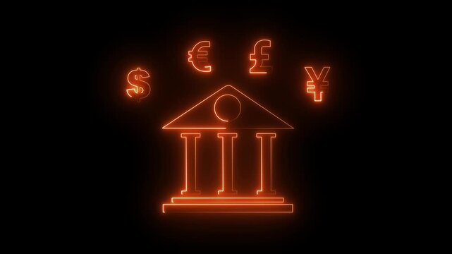 glowing neon currency exchange icon, suitable for financial concepts and currency conversion services.  Glowing neon exchange rate icon. Money, Wallet, Currency Exchange, Banking, Finance concept.