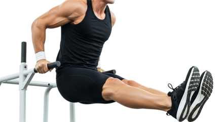 Man performing dips on parallel bars