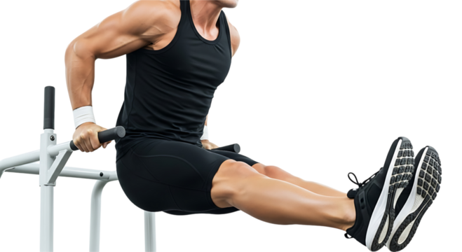 Man performing dips on parallel bars