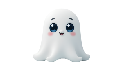 Cute Cartoon Ghost with Friendly Expression in Kawaii Style Illustration isolated on transparent background