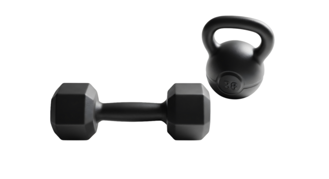Dumbbell and kettlebell isolated on Transparent background