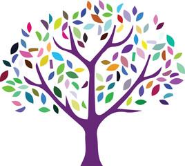Colorful abstract tree with many leaves purple