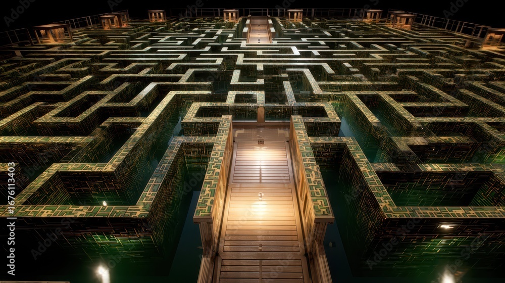 Aufkleber 3d rotating floating maze platform with detailed architecture design