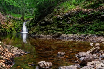 landscape view of an idyllic waterfall in the Hoegne Valley in Belgium