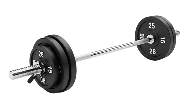 Barbell with weight plates isolated on Transparent background