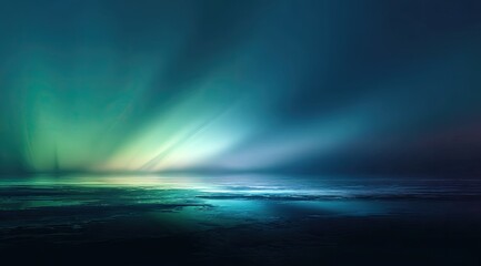 A serene, ethereal landscape bathed in a luminous aurora borealis