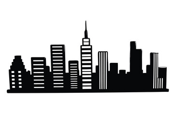 Fototapeta premium Black Silhouette of a City Skyline with Tall Buildings and Windows urban architecture
