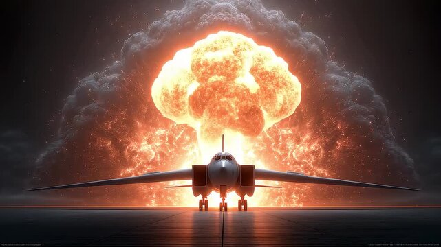 Bomber Makes a Stunning Appearance Against Explosive Backdrop