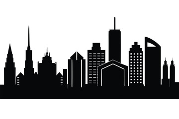 Fototapeta premium Black Silhouette of a Dense City Skyline with Diverse Building Shapes cityscape urban