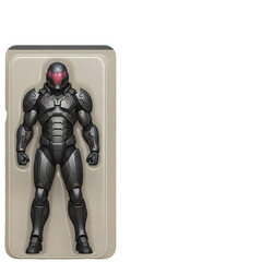 Fototapeta premium A powerful futuristic soldier encased in detailed, modern armor, presented in a clean package, embodying readiness and advanced technology for any mission.