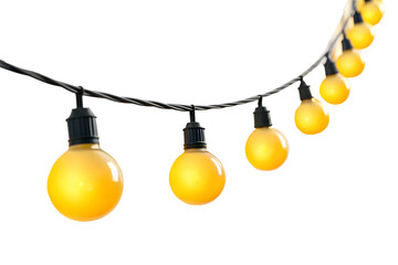 String of warm yellow globe lights isolated on white background