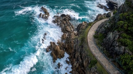 Scenic Cliffside Pathway Overlooking Turquoise Ocean Waves
