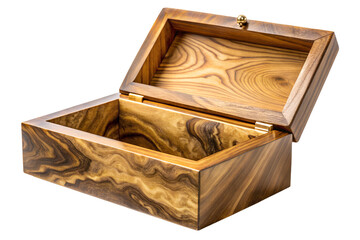 Ornate wooden treasure chest open isolated on white background