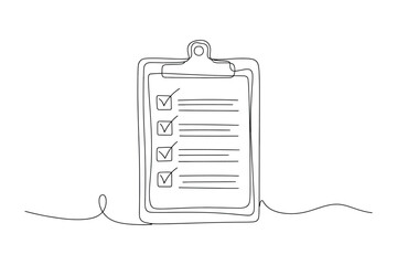 One line art vector of checklist clipboard document, editable stroke minimal continuous line drawing © StockSynergy