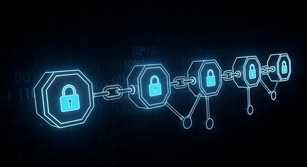 Blockchain technology with padlock icons representing security and data protection