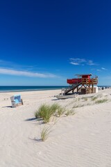 view of the idyllic white sand beach near Heydorn Kampen on Sylt island in northern Germanny