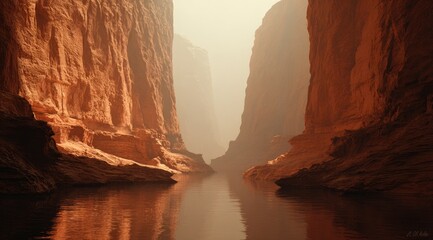 Canyon's placid river, sun-drenched hues