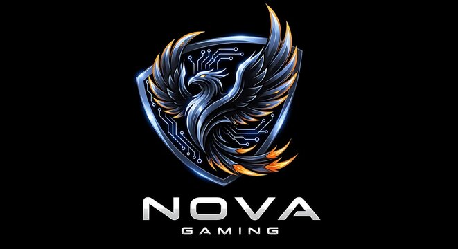 Dynamic Nova Gaming logo featuring a stylized phoenix icon, perfect for esports teams, gaming brands, and modern tech businesses with a bold aesthetic