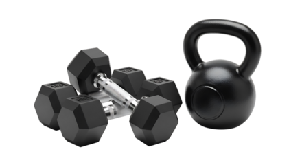 Dumbbells and kettlebell isolated on Transparent background