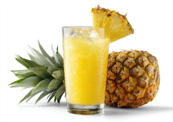 Refreshing pineapple juice in a tall glass with ice