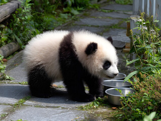 Obraz premium a real giant panda cub cute very fat and cute 