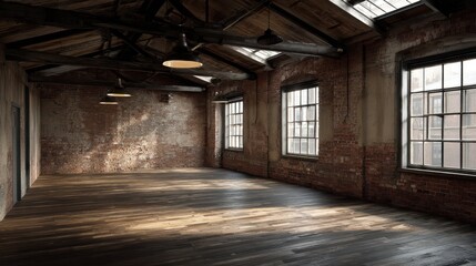 Vintage Brick Warehouse With Natural Lighting and Wooden Floors