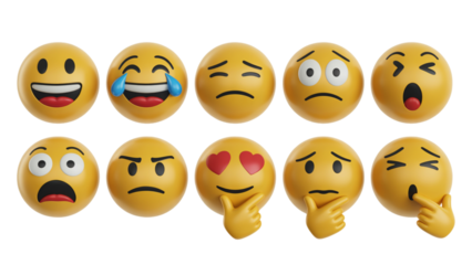 Expressive emoji collection captures a spectrum of emotions from joy to deep thought perfect for digital communication and creative projects