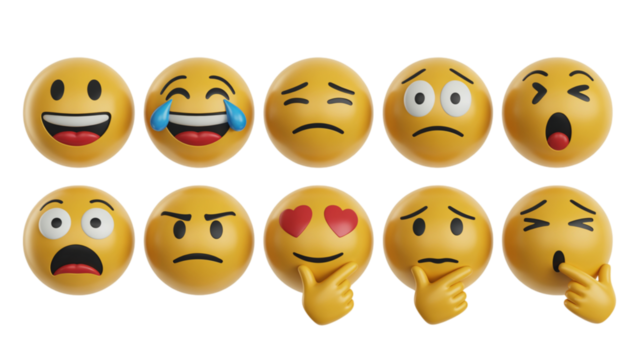 Expressive emoji collection captures a spectrum of emotions from joy to deep thought perfect for digital communication and creative projects