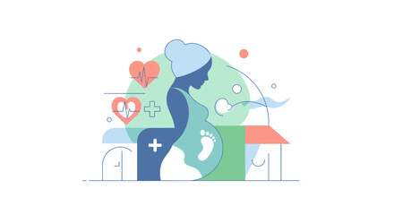 Pregnant Woman Silhouette Illustration, Modern Graphic Design, Wellness Concept