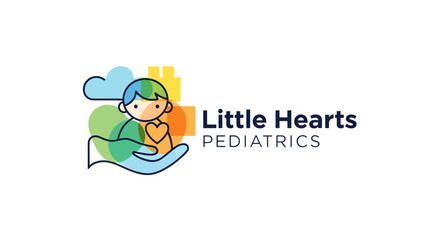 Child-Friendly Pediatric Healthcare Logo Design Featuring Vibrant Colors and Heart Elements in a Modern Style