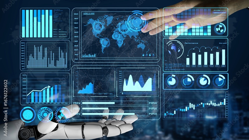 Aufkleber ai artificial intelligence drives data analytics with predictive models, smart dashboards, and virtu
