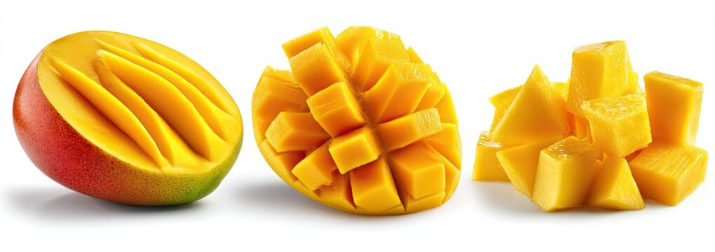 Fresh mango slices and diced mango