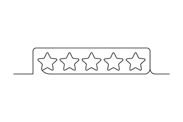 One Line Drawing of Five Stars | Vector Illustration for Review and Rating.