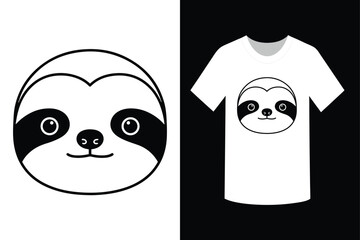 Adorable cartoon sloth face and t-shirt design for apparel and gifts